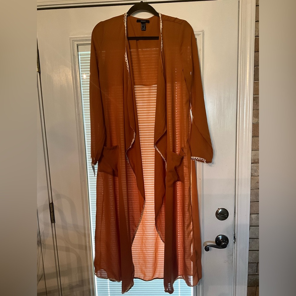 Forever 21 Good Sheer Duster with Lace Trim